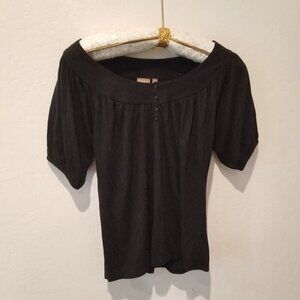 Halogen Supima Womens Short Sleeve Scoop Henley Top Medium Black Cotton Modal